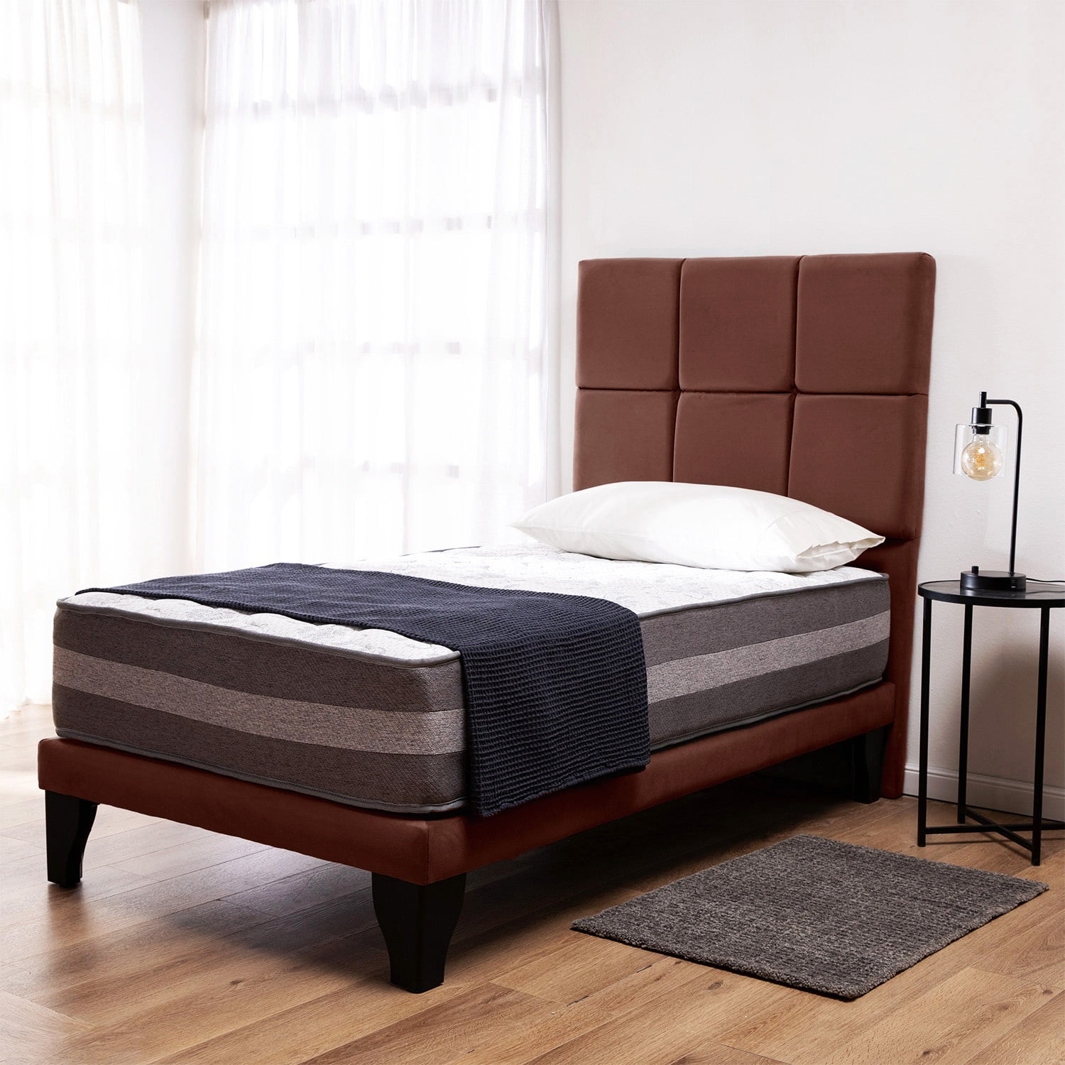 Colbox - Cama Europea Valencia P + Respaldo Atenas 1 Pl Felpa Chocolate