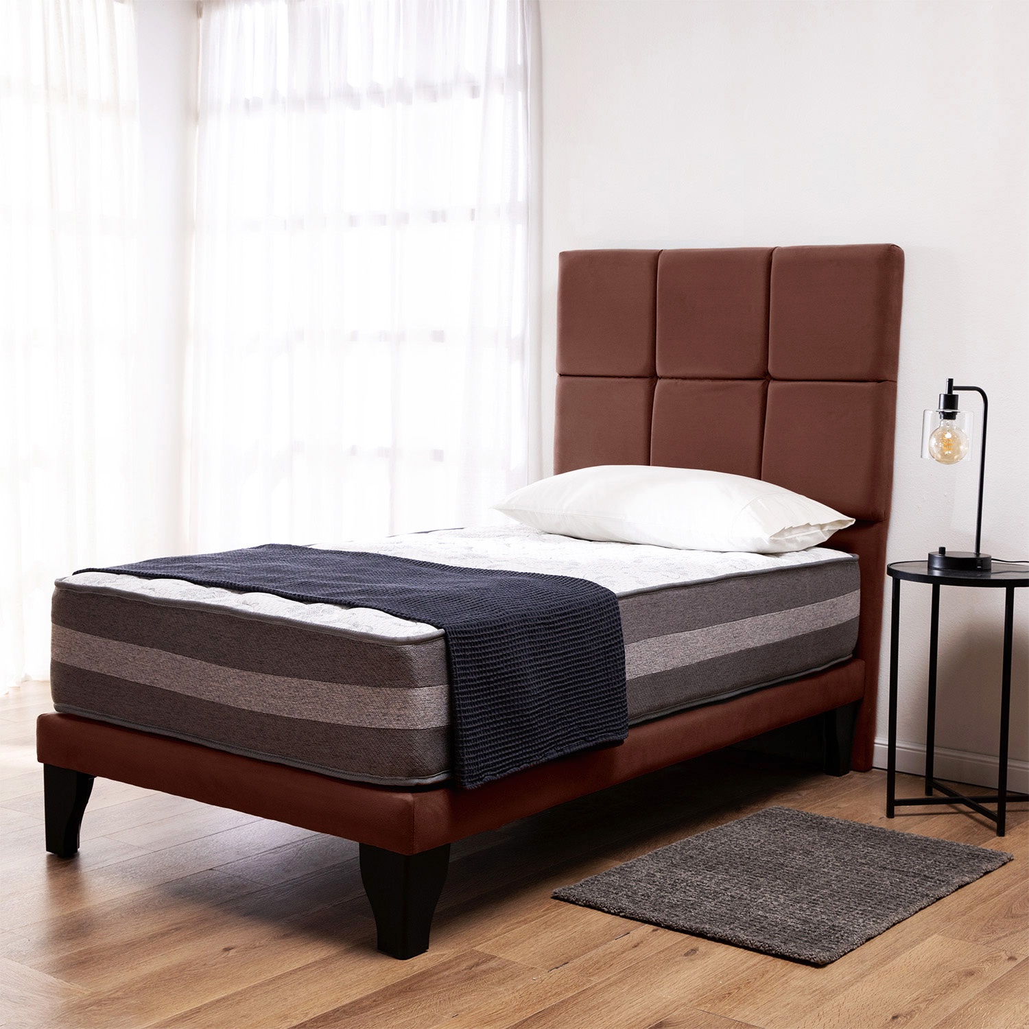 Colbox - Cama Europea Valencia P + Respaldo Atenas 1.5 Pl Felpa Chocolate