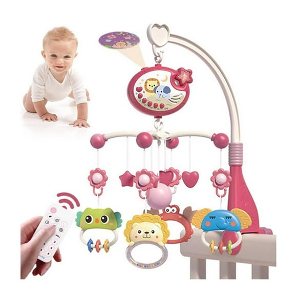 Juguete Movil Sonajero Infantil Con Luz Y Sonido Animales Rosado