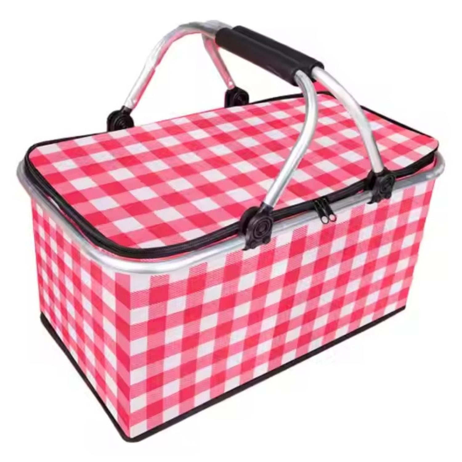 Auckland Outdoor - Bolso Termico Plegable Cuadros Rojos Cooler Canasta Picnic Rojo