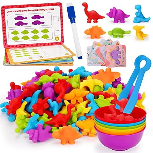 Juguetes para contar dinosaurios Tsomtto con cuencos de clasificación para niños de 3 a 5 años