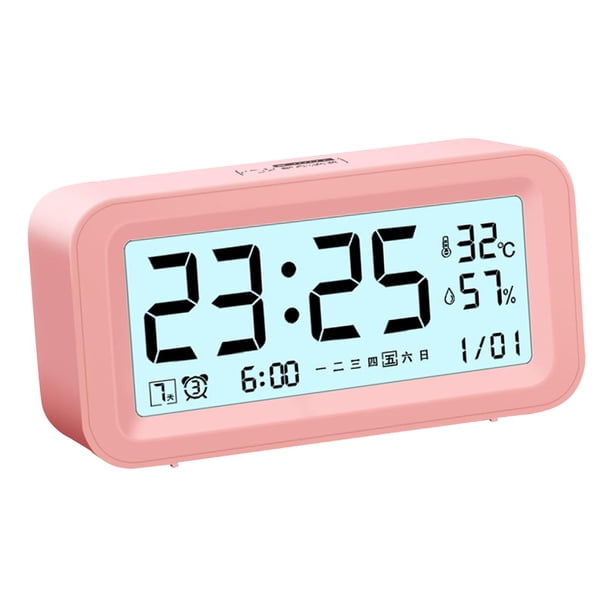 Despertador Digital Con Fecha De Temperatura Pantalla Grande Simple Para Dormitorio Rosa