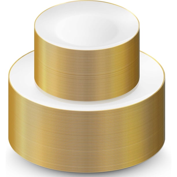 Platos Plásticos Munfix 100 Unidades de 10,25 Pulgadas con Borde Dorado Desechables