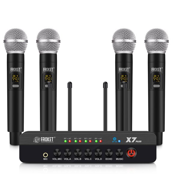Sistema de Micrófonos Froket UHF de 4 Canales con Bluetooth y DSP