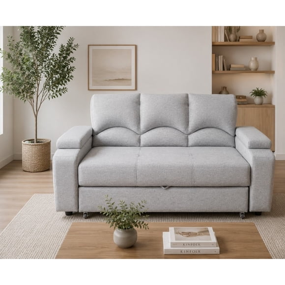 Sofa Cama Funcional 2 Pz Deco Lino Impermeable Gris Claro