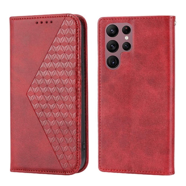 Funda Flip FOXDOCK para Samsung Galaxy S23 Ultra , Estilo Billetera con Diseño Rombo, Correa de Mano y Soporte, Uso Diario