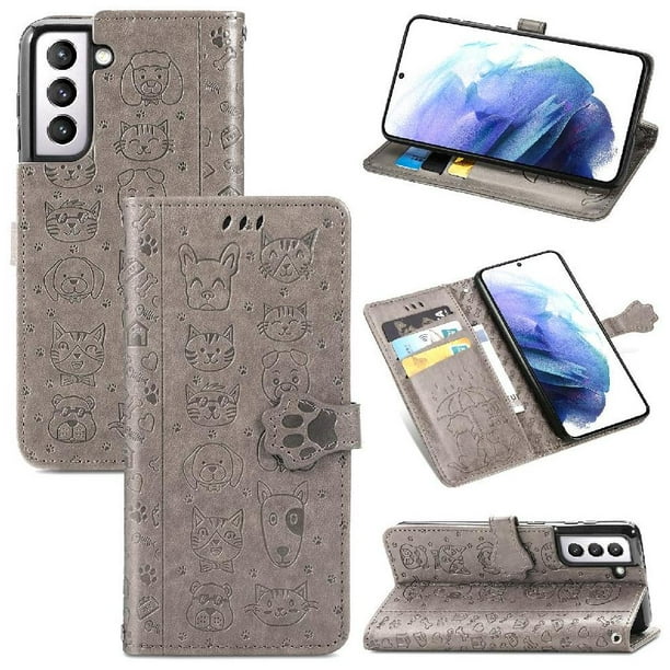 Funda Cartera FOXDOCK para Samsung Galaxy S22 Plus , Flip PU con Relieve de Gatos y Perros, Tarjetero y Soporte