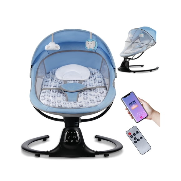 Columpio eléctrico para bebé MelloBubbz, 5 velocidades, música y control remoto