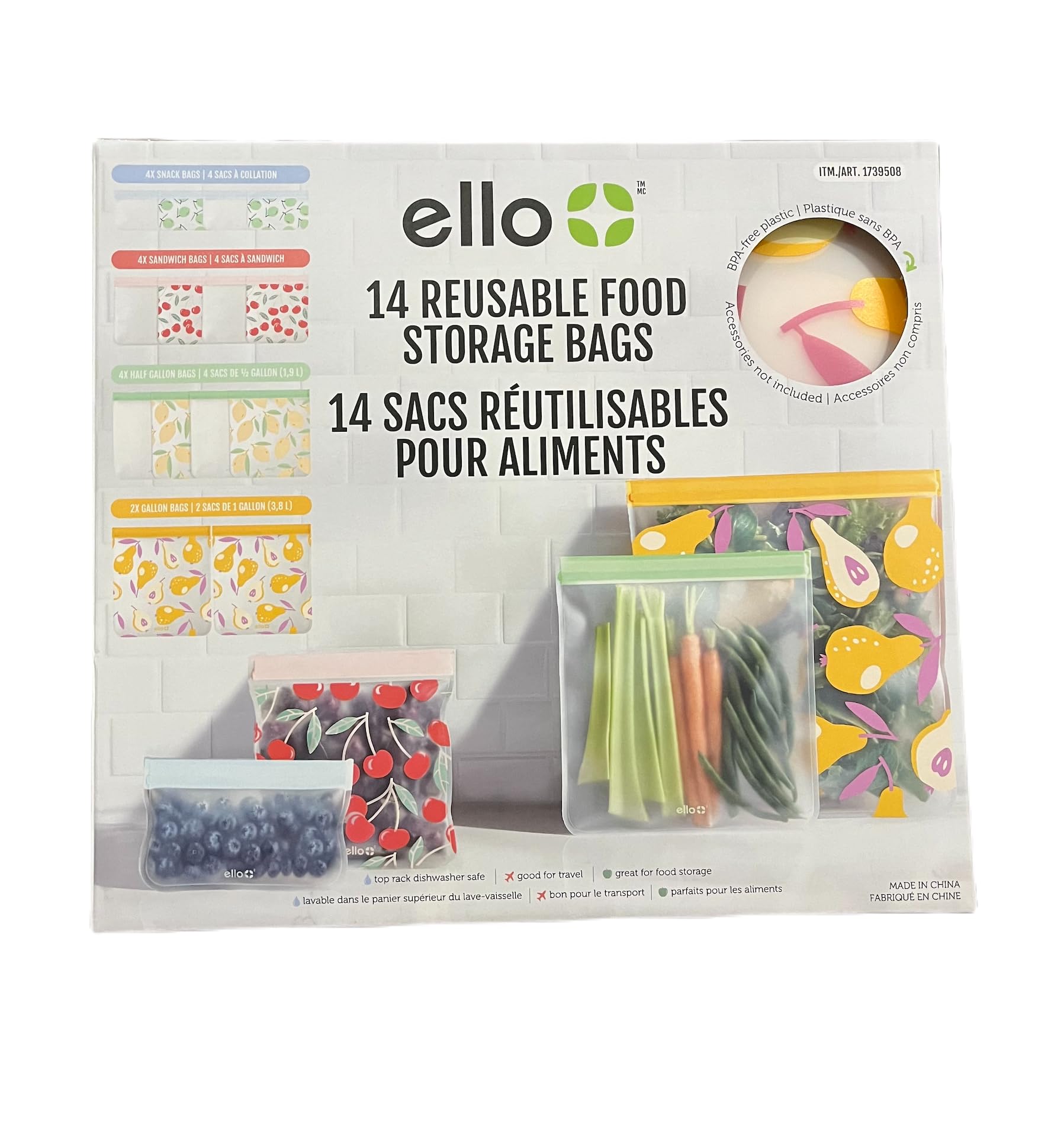 Bolsas De Almacenamiento De Alimentos Reutilizables Ello 14 Bolsas Con Cremallera