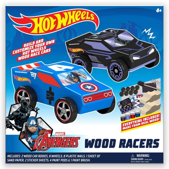 Toy Hot Wheels Tara Toy, paquete de 2 unidades, Wood Racer Black Panther/Capt America