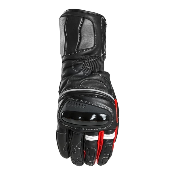 Guante Cuero Natural Térmico Moto, Negro Rojo y Blanco, Impermeable. RESPEKT