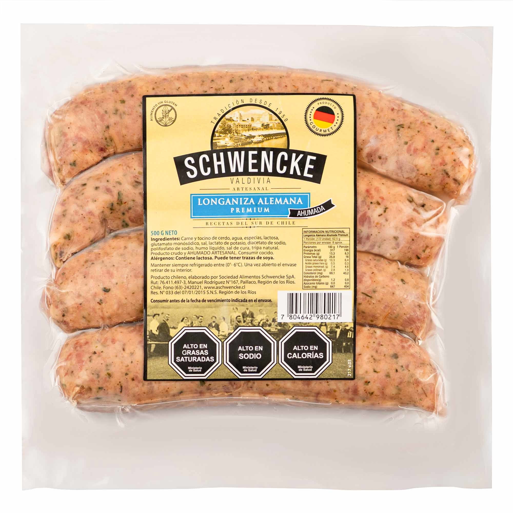 Longaniza Alemanda Ahumada 4 Un 500 gr Schwencke
