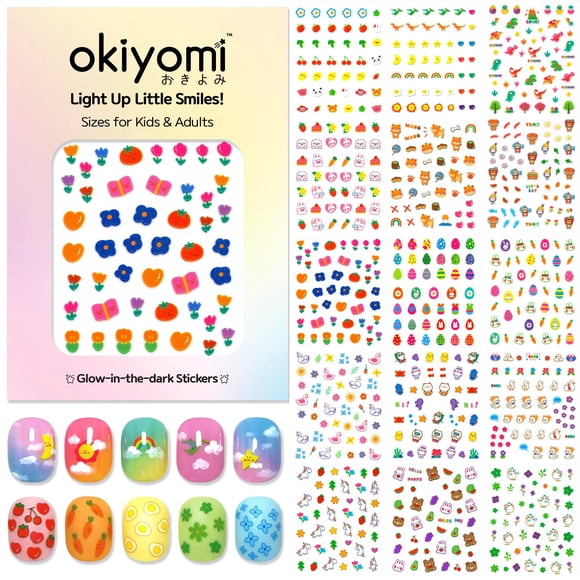 Pegatinas para uñas Okiyomi 15 láminas 735 calcomanías que brillan en la oscuridad