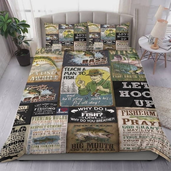 Fishing with Pillowcase Included Bed Cover Duvet Cover Bedding Set3-Piece Bedding Set (1 Duvet Cover + 2 Pillow Shams)