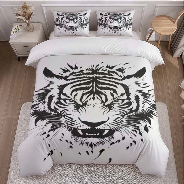 3pcs Tiger Head Illustration Themed Bedding Set Duvet Cover and Pillowcase Set