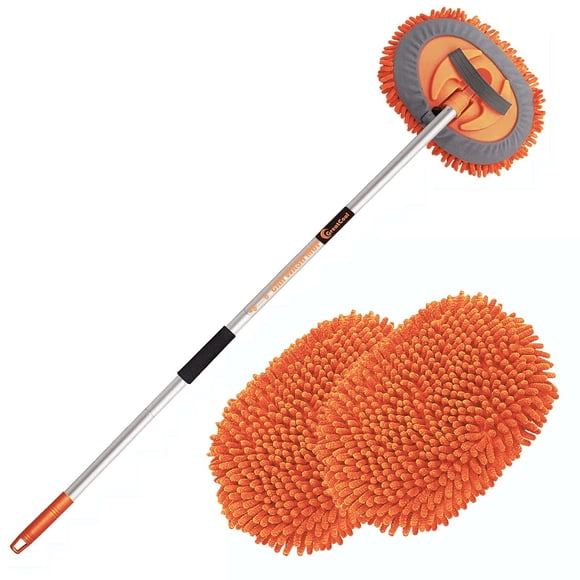 Kit de cepillos y fregonas para lavado de autos GreatCool 62 con mango largo, color naranja