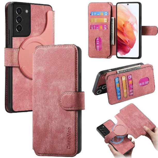Funda Billetera Magnética para Samsung Galaxy S21 Plus Soporte Tarjetas Desmontable Rosa
