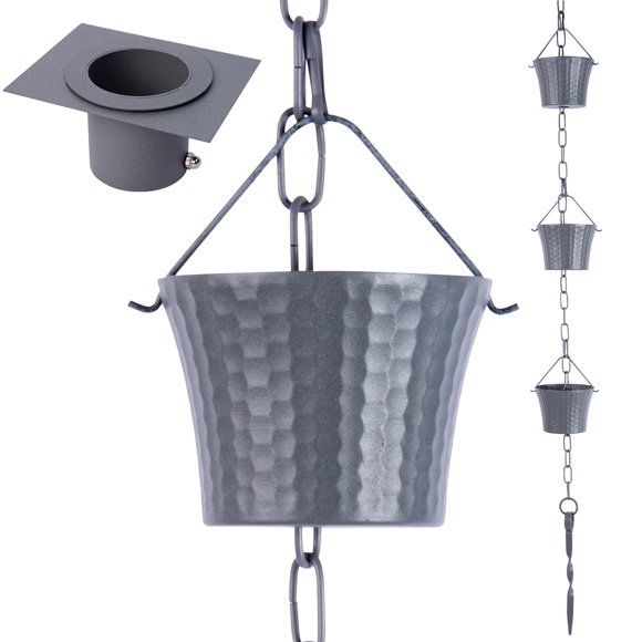 Cadena de lluvia Aseneat de hierro forjado 260 cm 14 copas azul gris