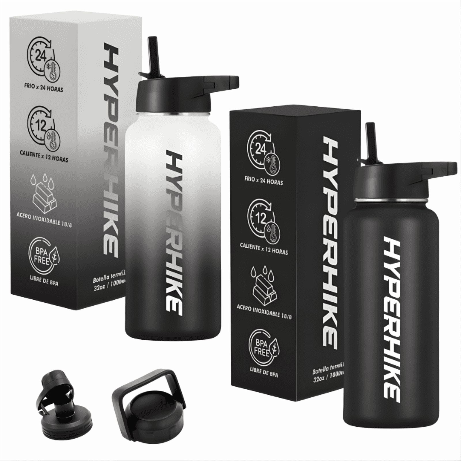 Pack 2 Termo Acero Inoxidable 1lt Hyperhike + 6 Tapas Blanco / Negro