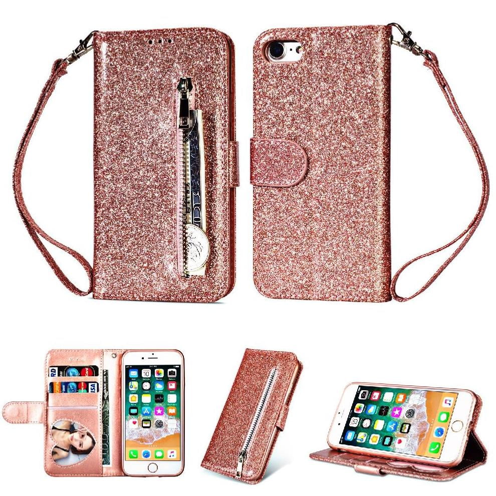 Foxdock - Funda Para Elegante Funda Iphone 7/iphone 8 Glitter Con Cremallera-ideal Para El Uso Diario