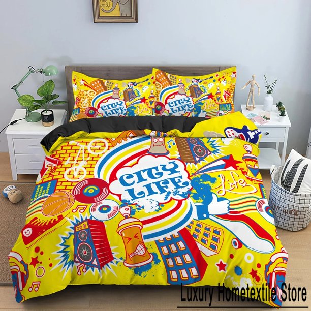 Cartoon Graffiti Bedding Set Boys Girls Size Duvet Cover Pillowcase Bed Kids Adult Fashion Home Textile Customizable Bed Sheets