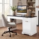 thumbnail image 1 of 55" Modern Fluted Office Desk with Storage Cabinet & Drawers, Computer Writing Desk with Power Outlet, Pegboard, Built-in Shelves and Keyboard Tray for Study, Living Room, Home Office, White, 1 of 3