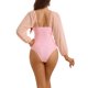 thumbnail image 3 of INSPIRE CHIC Traje de baño de una pieza para mujer con mangas largas, escote pronunciado, panel de malla, control de abdomen y corte alto para playa, color rosa, talla extra grande, 3 of 5