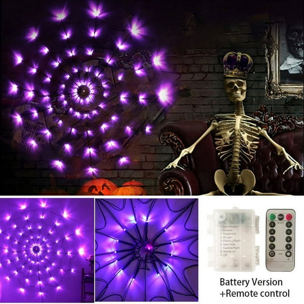 Halloween Decorations Outdoor, 70 LED 47in Diameter Giant Spider Web Waterproof Indoor With Purple Lights