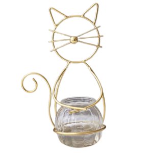 Bothyi - Florero Hidropónico Con Soporte De Metal Para Gato, Decoración De Bonsái Para El Hogar, Decoración De Escritorio, Color Dorado