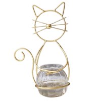 Bothyi - Florero Hidropónico Con Soporte De Metal Para Gato, Decoración De Bonsái Para El Hogar, Decoración De Escritorio, Color Dorado