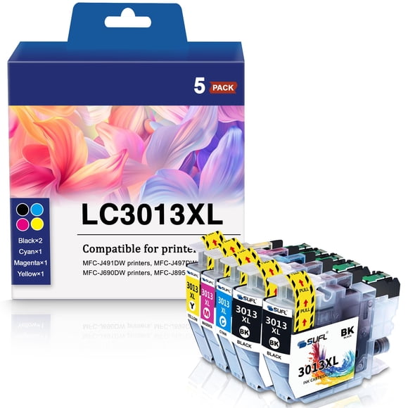Cartuchos de tinta SUFL LC3013XL, paquete de 5 para impresoras Brother
