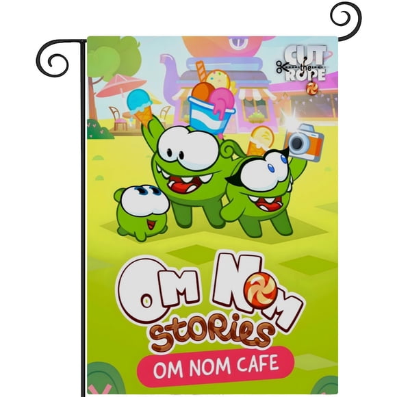 Om Nom-bandera de jardín temática. Regalo perfecto para fans, amigos y familiares, ideal para actividades al aire libre y decoración de fiestas.28CM*45CM
