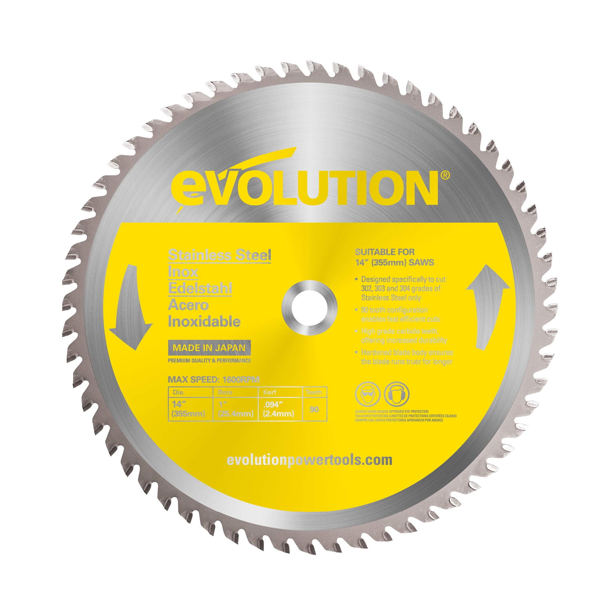 Hoja De Sierra Circular Evolution, 14 Cuchillas, 14 Pulgadas, 90 T, Acero Inoxidable