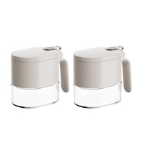 Xusx111 - Juego De Contenedores De Azúcar Y Sal, Recipiente De Especias De 13,4 Onzas Con Tapa Y Cuchara, Frascos De Condimentos Herméticos De Vidrio Juego De 2, Para El Mostrador De Cocina Que Mantie