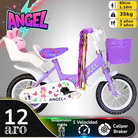 Vipnetwork - Bicicleta Aro 12 Infantil Con Peluchero Lila Angel