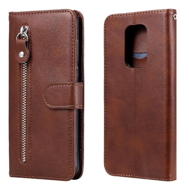 Funda con Cremallera para Motorola MOTO G9 Play, Carcasa Cartera de Cuero PU con Soporte y Tarjetero