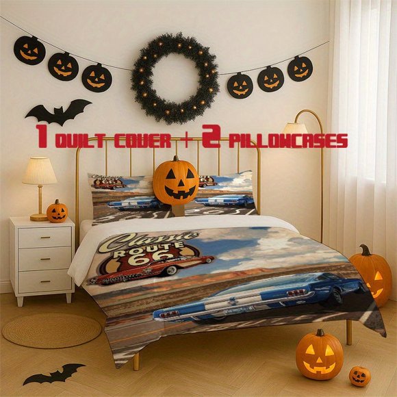 3pcs 66 Number Road Style Bedding Set Soft Duvet Cover with 2 Pillowcases All Season Comfort