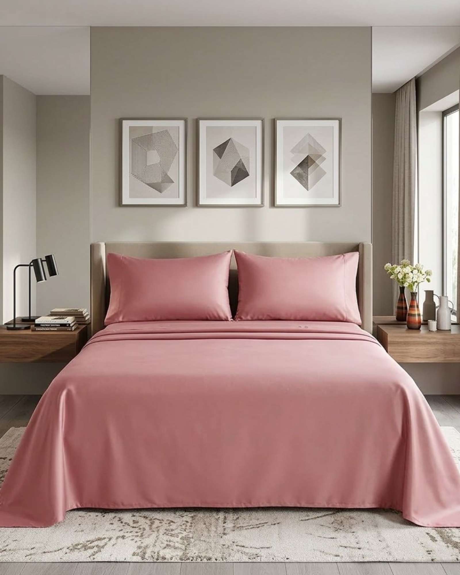 Imac Hogar - Juego De Sabanas De 200 Hilos King Rosa