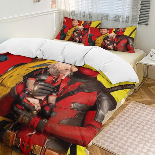 Deadpool Wolverine Family Bed 3 Piece Set Personalized Bedding Decor for Kids And Teens Anime Student Dormitory Cover