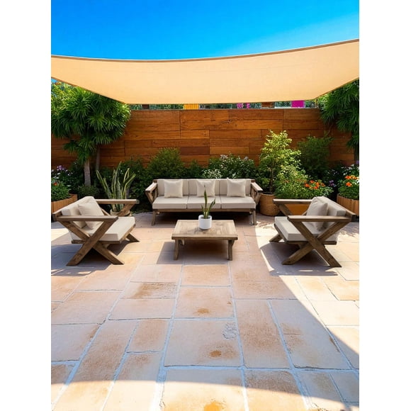 Terraza Rústica Modelo Equis 5 Cuerpos Madera Color Roble Cojinería Beige