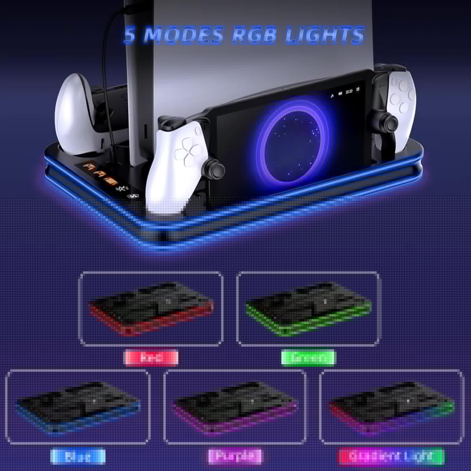 thumbnail image 5 of Soporte y estación de refrigeración PS5 Slim, con controlador LED RGB, accesorios de refrigeración PS5/PS5 Slim-Negro, 5 of 8