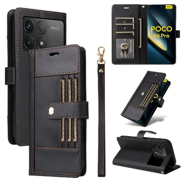FOXDOCK Funda tipo Cartera para Xiaomi POCO F6 Pro 5G – Cubierta de Cuero PU con Múltiples Ranuras, Bolsillo para Efectivo y Correa de Muñeca