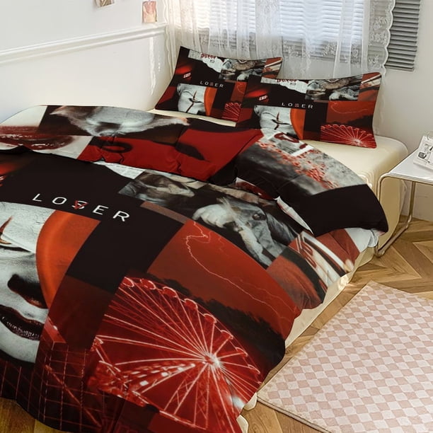 Pennywise Print Bedding Set Pattern Duvet Cove Set 3 Pieces 1 Quilt Cover And 2 Pillowcases for Women Men Teens