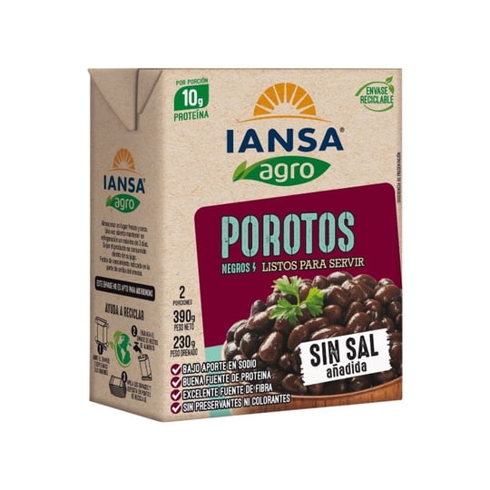 Porotos Negros Listos Caja Drenado 230 g - Neto 390 g Iansa Agro