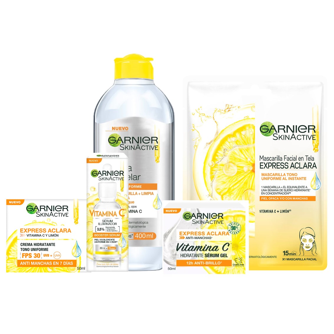 Garnier - Pack Facial Rutina Express Aclara Vitamina C