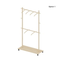 M&Ms - Solid Wood Garment Clothes Drying Rack With 6 Wooden Hangers, Space-Saving Design, Adjustable Shelf, And Wheels For Easy Mobility – Perfect For Bedroom, Living Room, Or Entryway