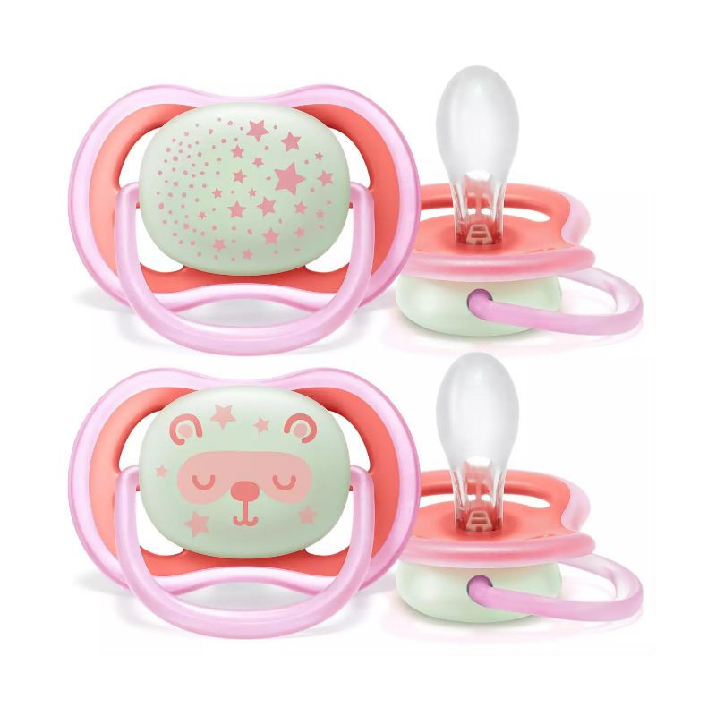 Avent - Chupete Rosado Ultra Air Nocturno 6-18M 2 Unidades