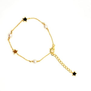 Tiana Joyas - Pulsera Con Estrellas Y Perlas De Plata 925 Enchapada En Oro De 18K