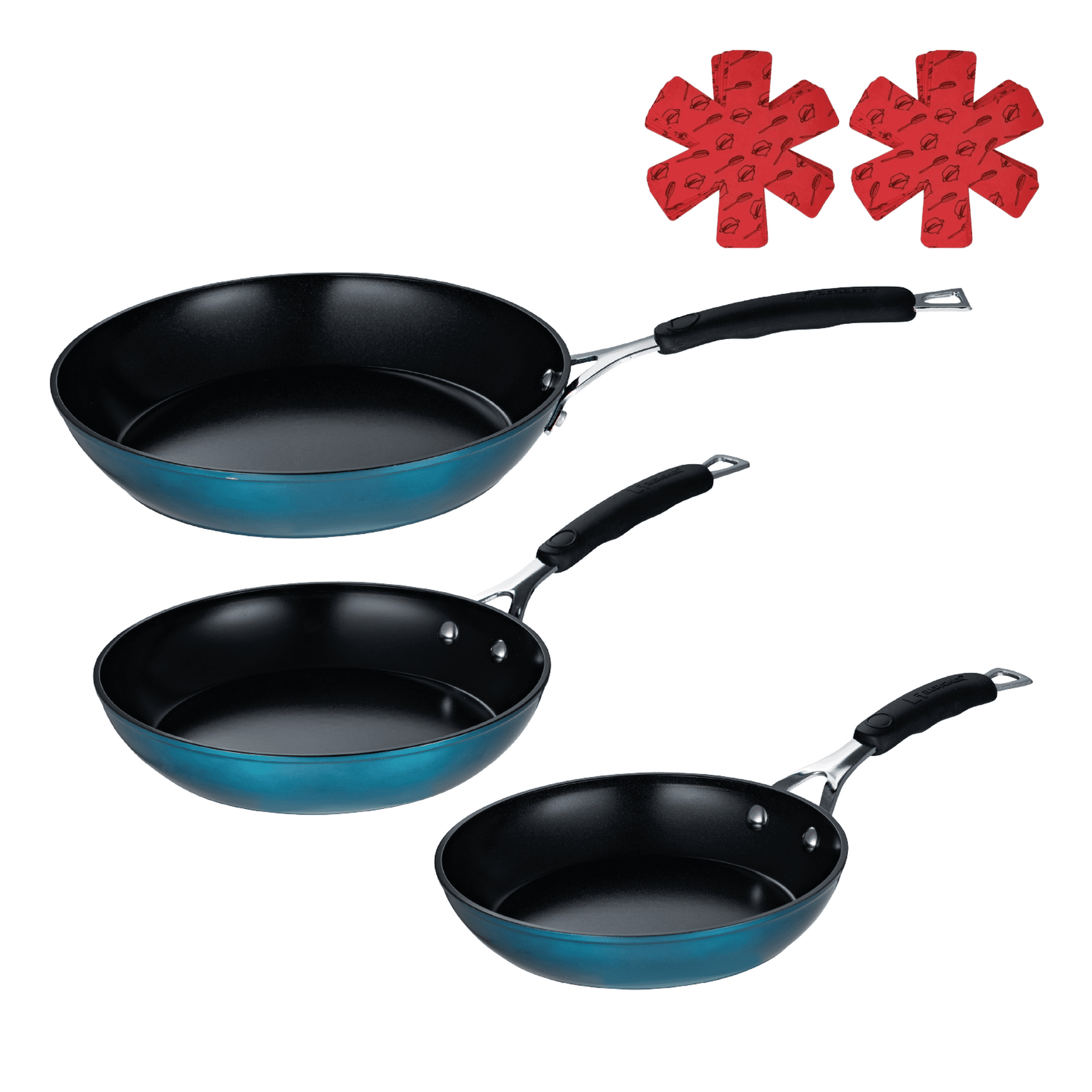 Bergner - Set 3 Sartenes 20-24-28 Aluminio Forjado Midnight Blue + 2 Protectores De Sartenes De Regalo