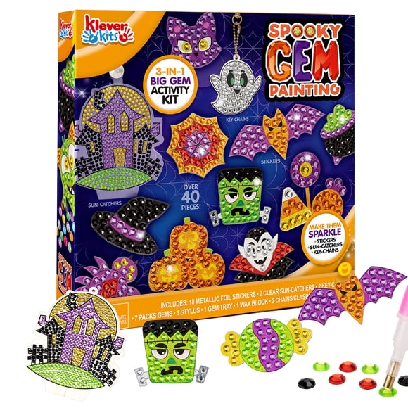 Kit de arte Klever Kits con gemas de Halloween con pegatinas y atrapasoles